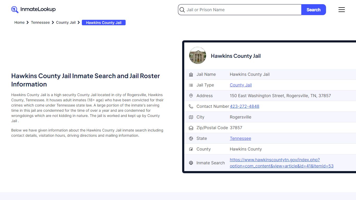 Hawkins County Jail Inmate Search and Jail Roster Information